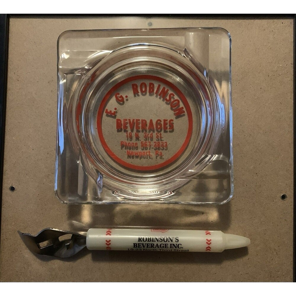 Lot Of 2 Robinson Beverage Ashtray & Bottle Opener Newport Pa